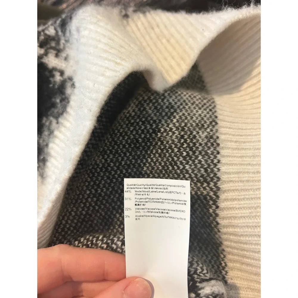 $589 HUGO Boss Shequer Wool Alpaca Blend Oversized Sweater‎ Black White Check XL